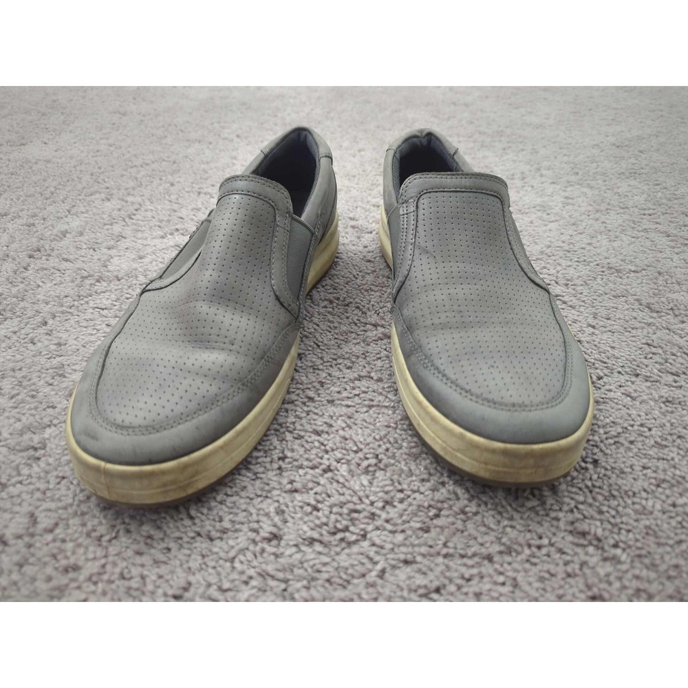 Ecco Shoes Mens Size 44 Gray Slip On Perforated Leather Comfort Casual Sneakers